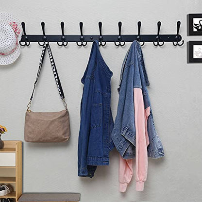 Coat Rack Wall Mount - 38” Long 10-Tri-Hooks Heavy Duty Coat Hanger Rail Wall Hooks for Hanging Coats Hats Clothing Clothes Purse Mudroom Entryway, Black - color: Black, size: L=38” (1 Pcs)