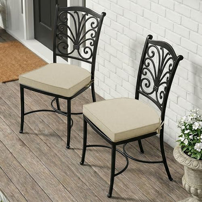 Outdoor Chair Cushions D Shaped, Set of 6, 17 x 16 Inch, Beige | Water Resistant, Fade Resistant, Patio Furniture Seat Chair Pads Replacement with Ties, Non-Slip Bottom, Removable Cover - color: Beige, size: 17" x 16" 6 Pack