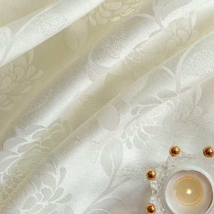 GLORY SEASON Rose Jacquard Textured Tablecloth Waterproof Spillproof Lace Trim Rectangle Table Cloth, Oblong Table Cover for Kitchen Dinning Tabletop Decor,60x120 Inch,Ivory White - size: 120" x 60" (Rectangular)