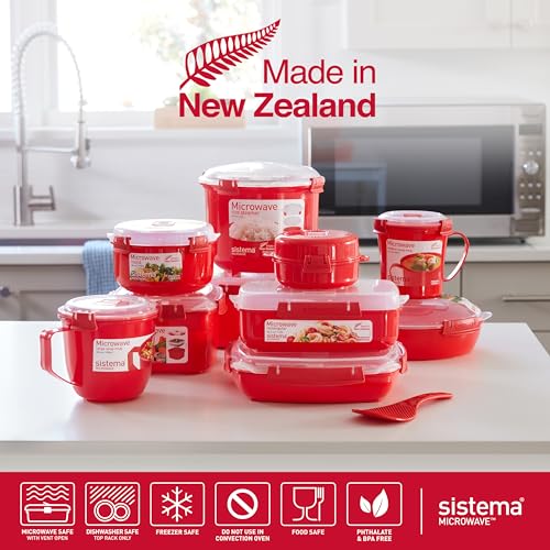 Sistema Microwave Containers | Soup Mug, Porridge Bowl & Noodle Bowl | Food Containers With Steam Release Vents | BPA-Free | Red | 3 Count - size: 3-Pack Assorted