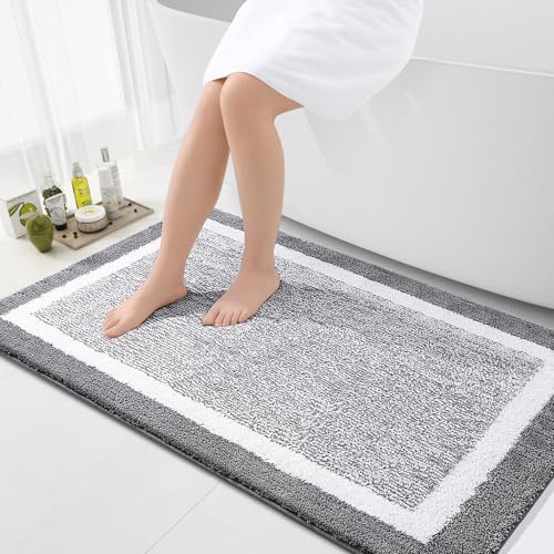 OLANLY Large Bathroom Rugs 40x32, Soft Absorbent Microfiber Bath Rugs, Grey | Non-Slip, Machine Washable, Quick Dry Shaggy Bath Carpet, Suitable for Bathroom Floor, Tub, Shower - color: Grey and White, size: 40" X 32"