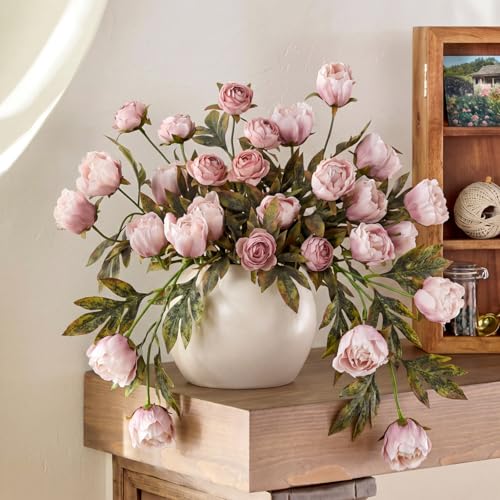 Thiccywoov Faux Silk Peony Artificial Flowers Stem for Vase,8 Pcs,Brownish | Brownish Fake Peonies Branches with Stems, for Fall Autumn Home DIY Bouquet Centerpieces Wedding Arrangements Shower Decor - color: Brownish