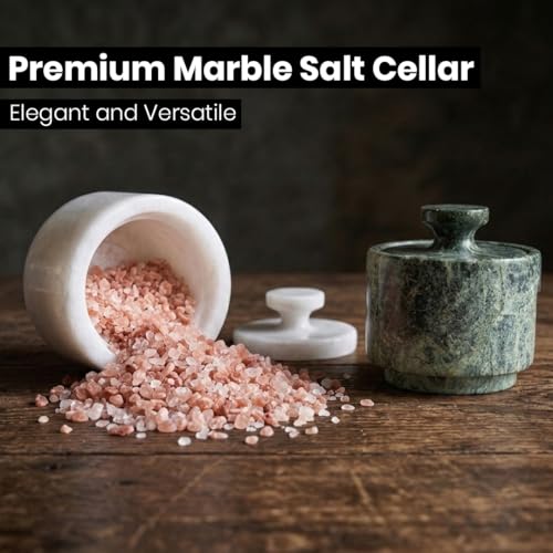 Marble Salt Cellar with Lid - Stone Salt Container for Countertop, Salt Box Keeper for Kitchen Counter, 3.5 oz OceanicX Marble Cellar (White Jungle Green) - color: White Jungle Green