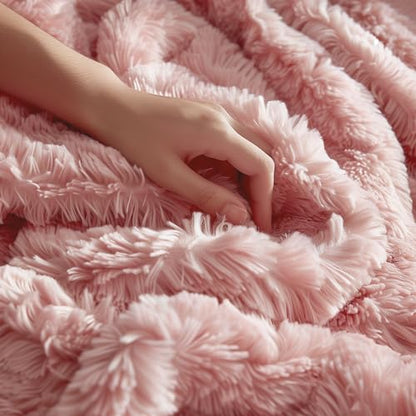 Hyde Lane Blush Pink Throw Blanket for Couch Sofa, Reversible Ultra Soft Faux Fur Fluffy Fuzzy Throw Blankets - 60x80 Rose Gold - color: Blush, size: 60x80"