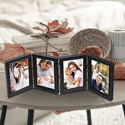 POILKMNI 4 Folding 4x6 Inch Hinged Picture Frame with 4 Openings | Natural Wood Foldable Photo Frame High Definition Acrylic for Mothers Day Father's Day Christmas Gift, Family Picture, Black - color: Black, size: 4x6