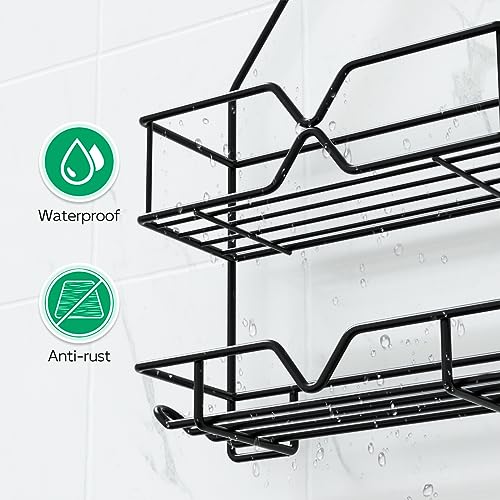 TreeLen Shower Organizer Hanging Shower Caddy over Shower Head Black Bathroom Hanger for Shampoo Razor Soap - color: Black