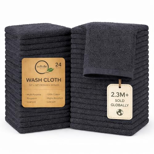 100% Cotton Washcloths 24 Pack (12x12 Inches) Soft, Highly Absorbent Washcloth, Face Towels, Wash Cloths for Face, Ring Spun, Bulk Pack (Grey) - color: Grey, size: 24 Pack
