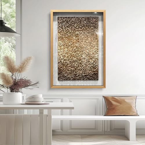 BrightA Creative Polymer Strip Wall Art, Natural Tones, 27.5"x39.4" | Collage and Superimposition, Adds Artistic Layers to Space - color: Light yellow + Dark brown + natural wood tone, size: 27.5"x39.4"