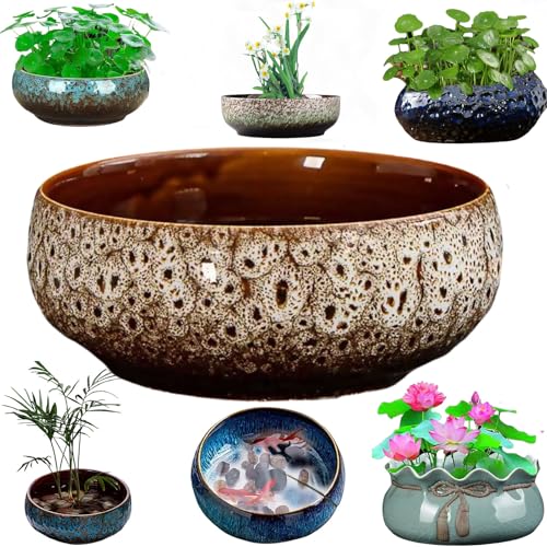 Lotus Bowl Planter, Decorative Ceramic Plant Pots, Thickened Round Planter for Home Desk & Shelf Decor (Yellow) - color: Yellow