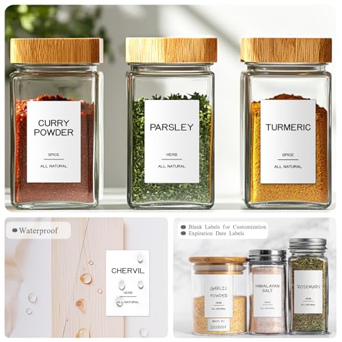201 Spice Jar Labels - Preprinted Minimalist Waterproof Stickers for Kitchen Jars, Herb & Seasoning Labels for Pantry Organization - style: White Square spice labels
