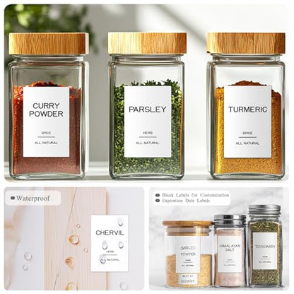 201 Spice Jar Labels - Preprinted Minimalist Waterproof Stickers for Kitchen Jars, Herb & Seasoning Labels for Pantry Organization - style: White Square spice labels