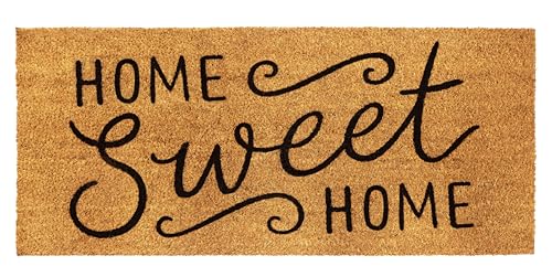 Croft&Cane Coir Doormat - Home Sweet Home 17x39 Extra Wide Non-Slip Doormat | Natural Coco Coir Doormat - Low Profile Heavy-Duty Vinyl Backed Indoor Outdoor Mat - Large Entryway Rug for Wide Doorways - color: Home Sweet Home, size: 1'5" x 3'3" (Rectangula