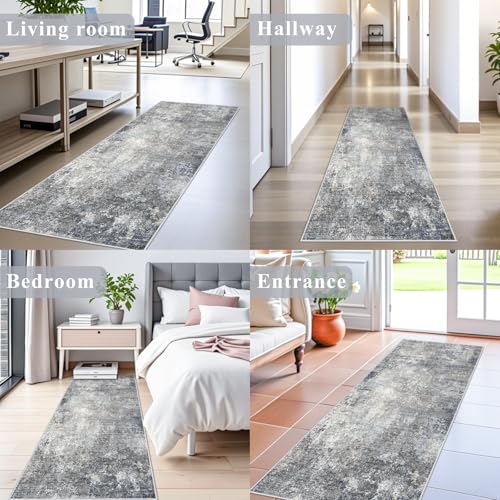 2x6 Non-Slip Washable Kitchen Runner Rug – Modern Coastal Abstract Carpet Runner for Hallway Bedroom Bathroom Laundry Room Entryway – Low-Pile Thin Rubber Backed (Blue Gray 2x6) - color: Blue Gray, size: 2' x 6' (Rectangular)