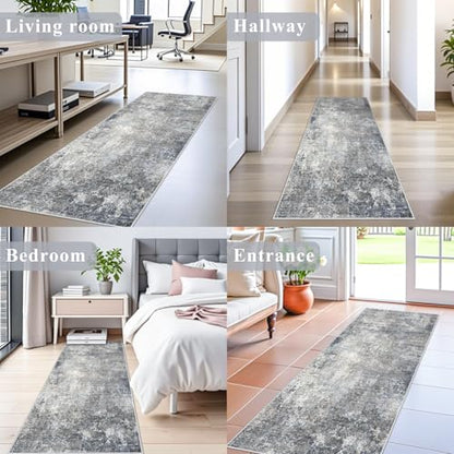 2x6 Non-Slip Washable Kitchen Runner Rug – Modern Coastal Abstract Carpet Runner for Hallway Bedroom Bathroom Laundry Room Entryway – Low-Pile Thin Rubber Backed (Blue Gray 2x6) - color: Blue Gray, size: 2' x 6' (Rectangular)