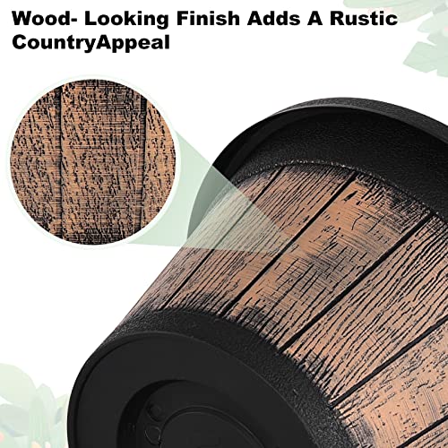 Quarut Plant Pots Set of 3 Pack 9 inch,Whiskey Barrel Planters with Drainage Holes & Saucer.Plastic Decor Flower Pots Imitation Wine Barrel Design,for Indoor & Outdoor Garden Home Plants (Brown) - size: 9 inches