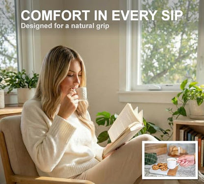 25DOL Small 3.3 Oz Ceramic Espresso Cups Set of 2 - White Cappuccino Cup with Nature Engravings and Comfort-Grip Handle - Expresso Coffee cups, Lead-Free Shot Mugs, Safe for Dishwasher, Microwave