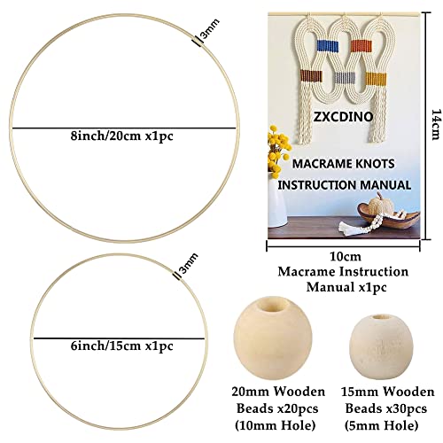 119pcs Macrame Kits for Starter 3mm x 109Yards Natural Cotton Macrame Cord with 100pcs Wooden Beads,10pcs Wooden Rings,Wooden Sticks,Metal Rings,S Hooks Macrame Supplies for Plant Hangers - size: 3mm x 109yards set-119pcs