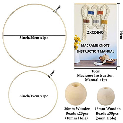 119pcs Macrame Kits for Starter 3mm x 109Yards Natural Cotton Macrame Cord with 100pcs Wooden Beads,10pcs Wooden Rings,Wooden Sticks,Metal Rings,S Hooks Macrame Supplies for Plant Hangers - size: 3mm x 109yards set-119pcs