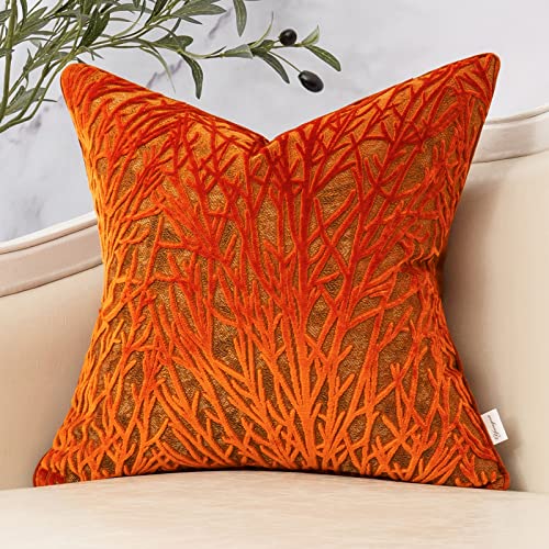 Burnt Orange Twigs Throw Pillow Cover Branches Velvet Cushion Case Neutral Pillowcase for Sofa Couch Bedroom Living Room Home Decor,18x18 Inch - color: Orange, size: 18" x 18" (Pack of 1)