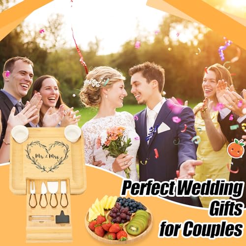 Wedding Gifts for Couples Engraved Charcuterie Board Gift Set | Large Cheese Charcuterie Board, Newlyweds Mr and Mrs Bridal Shower Gifts, Wedding Engagement Gift - style: Mr Mrs