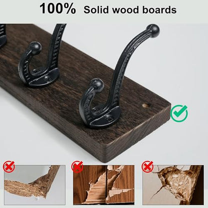 WEBI Rustic Coat Rack Wall Mount,5 Cast Iron Coat Hooks Wall Mounted,Heavy Duty Wood Wall Coat Hanger Hooks for Hanging Coats,Jacket,Clothes,Backpack,Farmhouse,Weathered Brown - color: Weathered Brown, size: 17 Inch