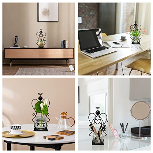 Angel Plant Terrarium with Metal Stand, Air Planter Bulb Glass Vase Metal for Hydroponics Home Garden Office Decoration-Plant Lover's Gift for Women (Angel)