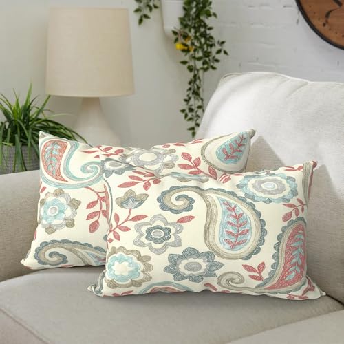 DYTXIII Pack of 2 Waterproof Outdoor Lumbar Pillow with Inserts, 12x20 in Rectangle Decorative Patio Throw Pillow for Home, Sofa,Bench and Patio Furniture, Paisley Vintage - color: Paisley Vintage, size: 12x20 Inch (With Inserts)