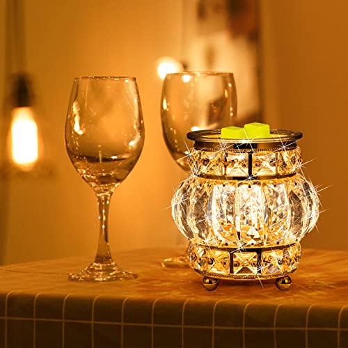 Wax Melt Warmer Wrought Iron Crystal Oil Burner for Home, Living Room, Bedroom, Kitchen, Office (Golden)