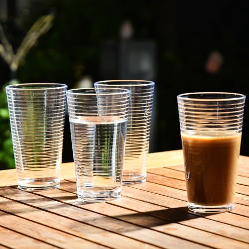 ALINK 16 oz Drinking Glasses, Set of 6 Highball Glasses, Ribbed Glassware Glass Cups, Water Glasses for Beer, Iced Coffee Cups, Cocktail Glasses, Wine, Iced Tea, Dishwasher Safe - style: Ribbed Design