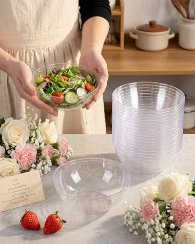 bUCLA 50 Pack Clear Plastic Serving Bowls - 24oz Disposable Salads, Cereal, Fruit, Dessert & Soup Bowls for Wedding & Party - color: Clear, size: 24oz