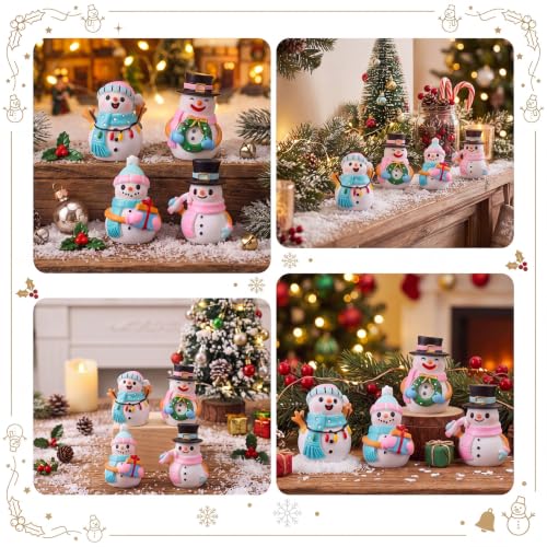 Honoson 12 Pcs Christmas Cute Snowman Figurines Winter Miniature Figurines Resin Micro Landscapes Winter Snowman Decoration for Christmas Birthday Home Decorations Gift - style: Pastel Snowman