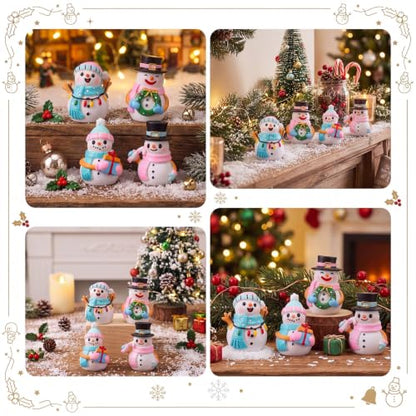 Honoson 12 Pcs Christmas Cute Snowman Figurines Winter Miniature Figurines Resin Micro Landscapes Winter Snowman Decoration for Christmas Birthday Home Decorations Gift - style: Pastel Snowman