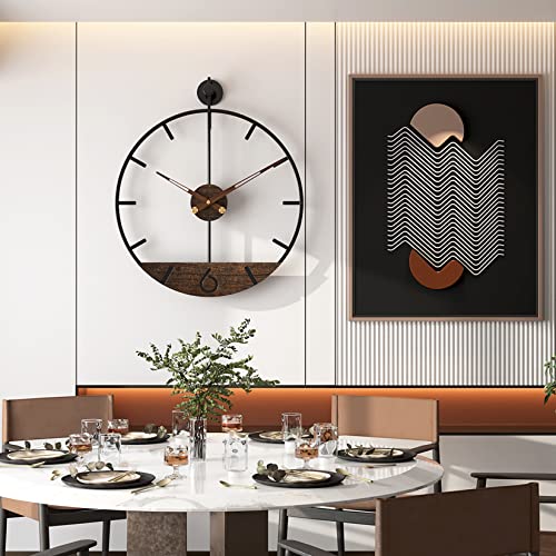 Modern Wood Walnut Dial Wall Clock, Large Simple Wall Decor Metal Frame Silent Non Ticking Clock for Living Room Decor, Kitchen, Bedroom, Study Decoration, Handmade Home Gift Idea, 15.8 in - size: 1.Medium 18.5In(47cm)