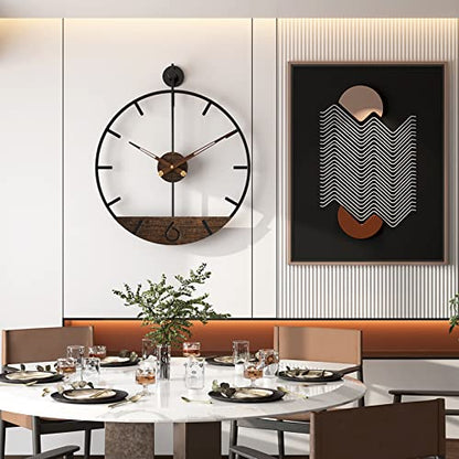 Modern Wood Walnut Dial Wall Clock, Large Simple Wall Decor Metal Frame Silent Non Ticking Clock for Living Room Decor, Kitchen, Bedroom, Study Decoration, Handmade Home Gift Idea, 15.8 in - size: 1.Medium 18.5In(47cm)