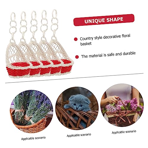ORFOFE 5pcs Handwoven Rattan Hanging Baskets Nest Shape Decorative Storage Baskets Handles Stylish Wall Decor for Home and Office Organization