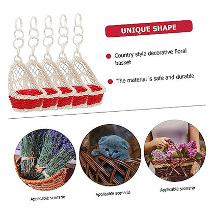 ORFOFE 5pcs Handwoven Rattan Hanging Baskets Nest Shape Decorative Storage Baskets Handles Stylish Wall Decor for Home and Office Organization