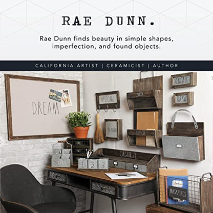 Rae Dunn Desktop Letter Holder – 2 Compartment Mail and Stationary Table Top Organizer – Chic and Stylish Galvanized Steel and Solid Wood - “Letters” Print - for Home and Office - color: Dark Stain