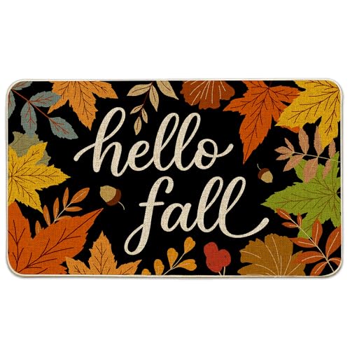 Hexagram Fall Front Door Mat 17x29, Hello Fall Door Mat, Autumn Leaf Rugs | Autumn Outdoor Doormats, Porch Decorations Outdoor, Front Porch Rug, Decor for Home - color: Fall Leaf