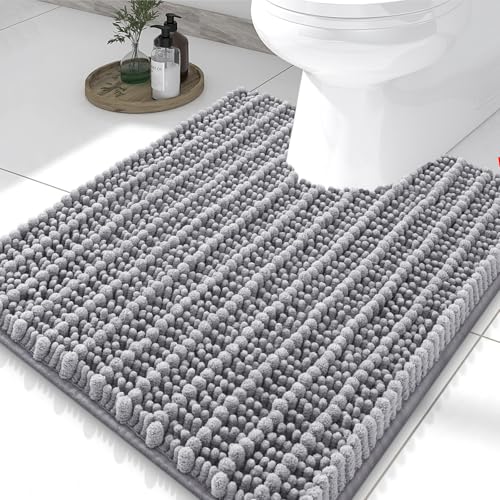 Smiry Bathroom Toilet Rugs U Shaped 24X20, Chenille Bath mats for Toilet | Grey Extra Soft Absorbent Non Slip Rubber Backing Contour Bath Rugs for Toilet, Machine Washable Contoured Bath Mats - color: Grey, size: 24'' X 20''