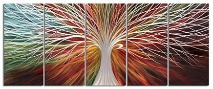 Yihui Arts Abstract Metal Wall Art - Tree Of Life Hand Crafted 5 Pieces Panels Large Big Unique 3D Aluminum Modern Contemporary Home Accent - color: A Red, size: 64"L x 24"W