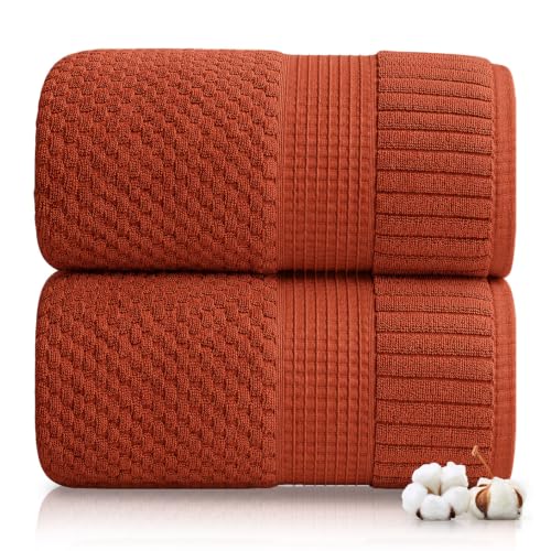 2 Pack Oversized Bath Towels 100% Cotton | Clay Towels | Oeko‑TEX Standard 100 | Soft & Absorbent, Quick‑Dry | Trinity Collection - Baked Clay - color: Baked Clay, size: Oversized Bath Towels (2 Pack)