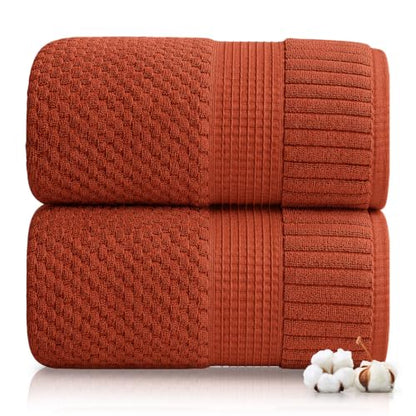 2 Pack Oversized Bath Towels 100% Cotton | Clay Towels | Oeko‑TEX Standard 100 | Soft & Absorbent, Quick‑Dry | Trinity Collection - Baked Clay - color: Baked Clay, size: Oversized Bath Towels (2 Pack)