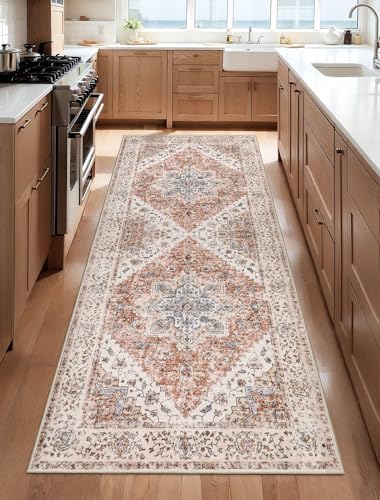 Ciicool 2x6ft Runner Rug,Small Throw Runners for Hallway Kitchen Entryway | Washable Boho Indoor Vintage Non-Slip Oriental Soft Foldable Carpet for Entryway Bathroom Laundry Living Room Dining Room - color: Vintage Cream/Brick, size: 2' x 6' (Runner)