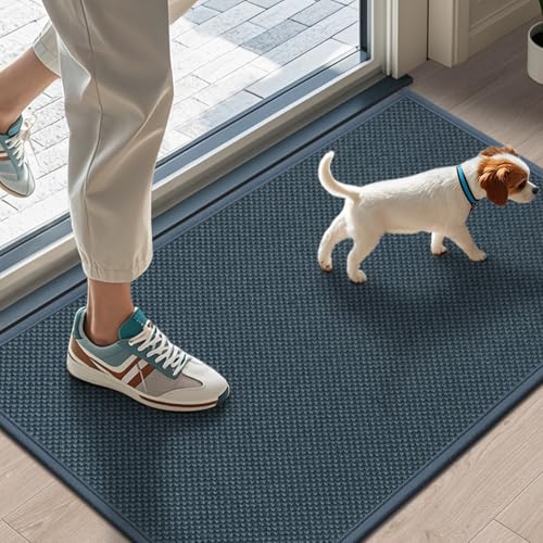 Door Mat 17"x29", Non Slip Door Mat Indoor Entrance, Cyan Blue | Rubber Backing Absorbent Indoor Door Mats, Washable Low-Profile Doormat Front Entryway Entry Resist Dirt Inside Door Mats - color: Cyan Blue, size: 1'5" X 2'5" (Rectangular)