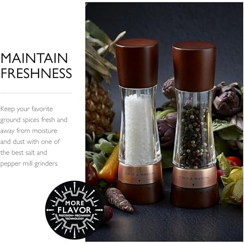 Cole & Mason Derwent Salt & Pepper Mill Gift Set - Salt & Pepper Shaker & Grinder with Adjustable Coarseness - Gourmet Precision Mill Set - Stainless Steel & Acrylic Grinders - Rose Gold - color: Rose Gold