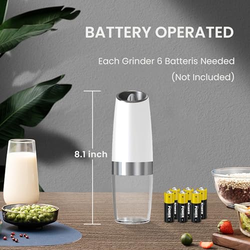 Battery Operated Salt And Pepper Grinder Set 2 Pack (Black+White) | Gravity-Activated Automatic Grinder With Led Light & Adjustable Coarseness, Each Uses 6 Aaa Batteries,Kitchen Daily Seasoning - color: Battery/2pcs/Black+White