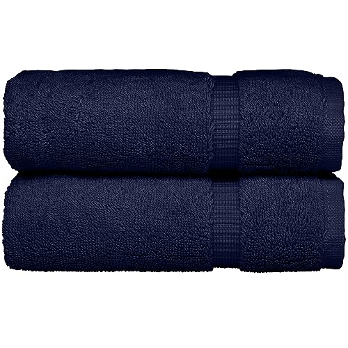 Monogrammed Hand Towel, Personalized Gift, Set of 2- White Block Letter Embroidered Towel - Extra Absorbent 100% Turkish Cotton - Soft Terry Finish - Initial M Navy - color: Navy & White, size: Initial M