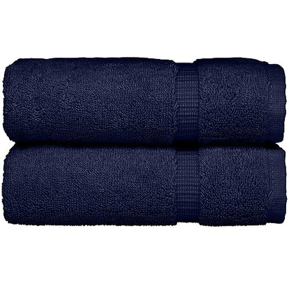 Monogrammed Hand Towel, Personalized Gift, Set of 2- White Block Letter Embroidered Towel - Extra Absorbent 100% Turkish Cotton - Soft Terry Finish - Initial M Navy - color: Navy & White, size: Initial M