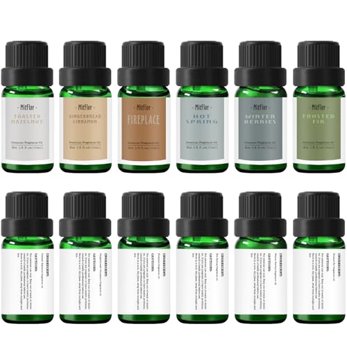 Fragrance Oils, MitFlor Winter Essential Oils for Diffusers for Home, 6 x10ml, Soap & Candle Making Scents, Premium Holiday Aromatherapy Gift Set -Frosty Fir, Hot Spring, Fireplace & More