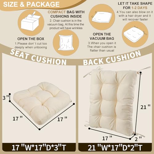 BUYUE Chair Cushion Set for Rocking Chair, Back Pillow & Seat Cushion with Ties, Original Woven Fabric Non-Slip Chair Pads for Elderly Sitting, Beige - color: Beige